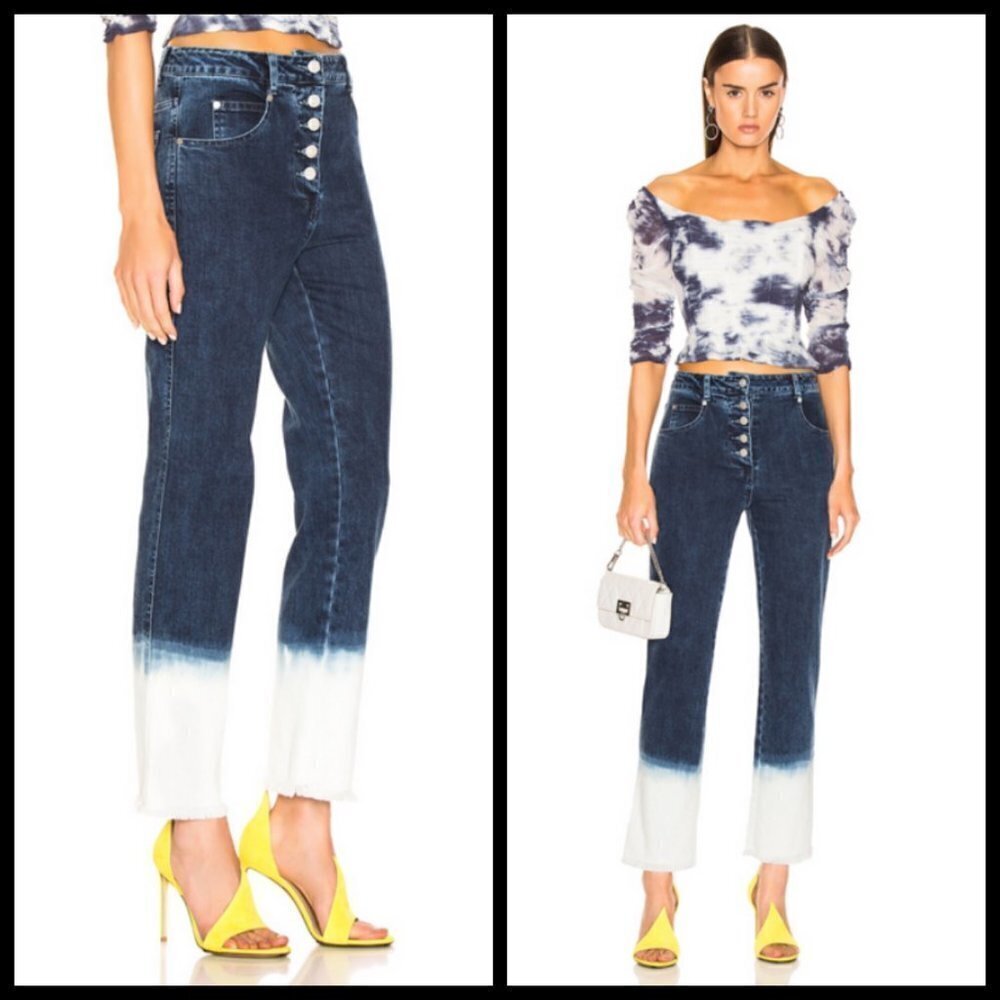 💕MIAOU💕 Dip-Dye Junior Jean High Rise Cropped Straight Leg ~ Indigo & White 27